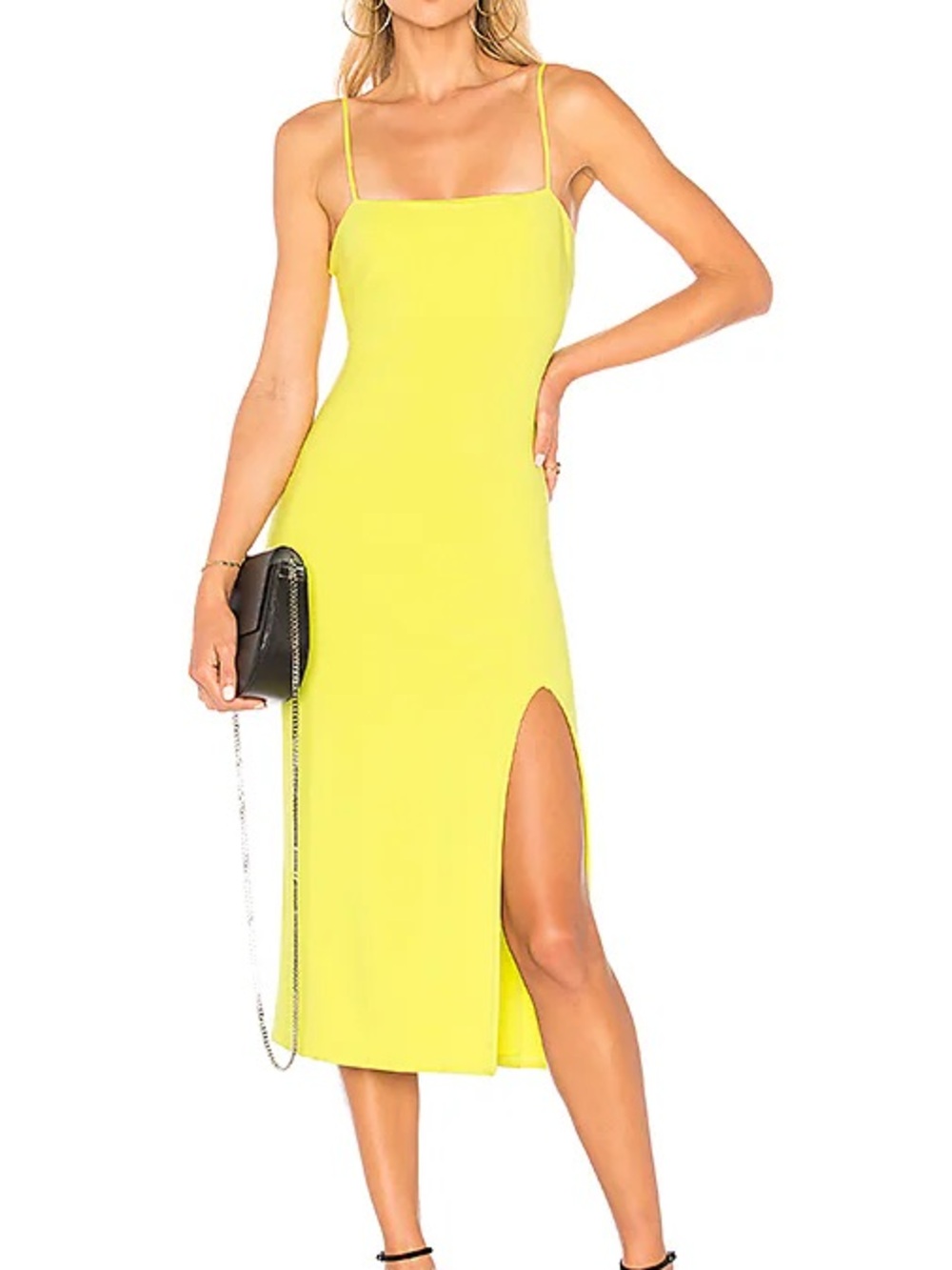 Lovers + Friends Bright Yellow Spaghetti-Strap Midi Dress with Side Slit